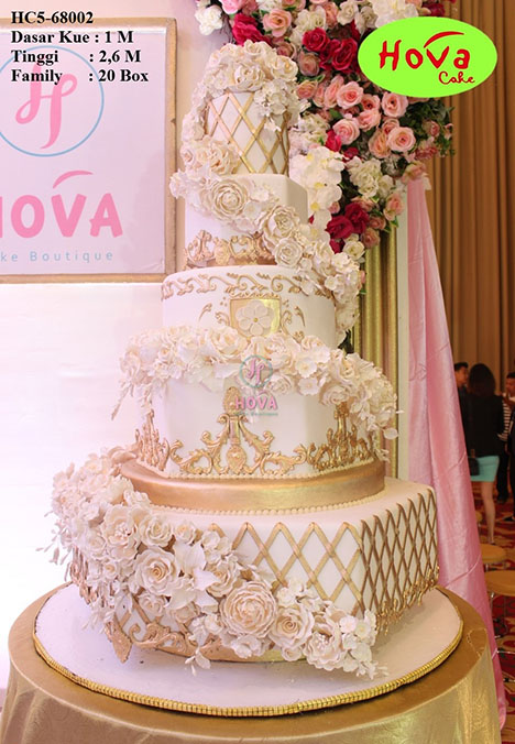 Wedding Cake White and Full Flower untuk 5 Tiered Wedding Cake